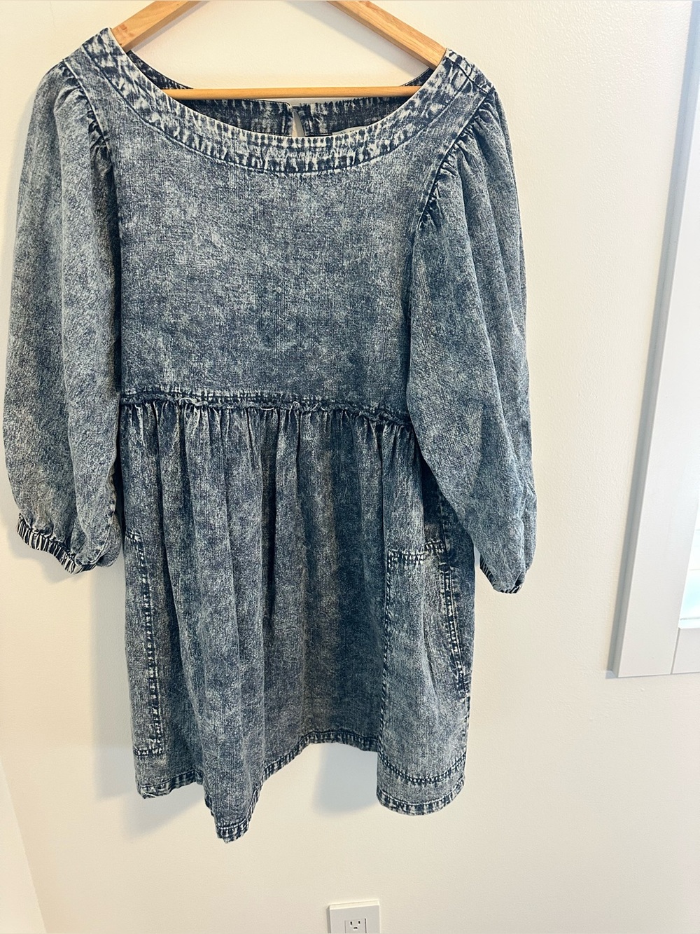 Teeze Acid Wash Denim Babydoll Mini Dress Tunic M
